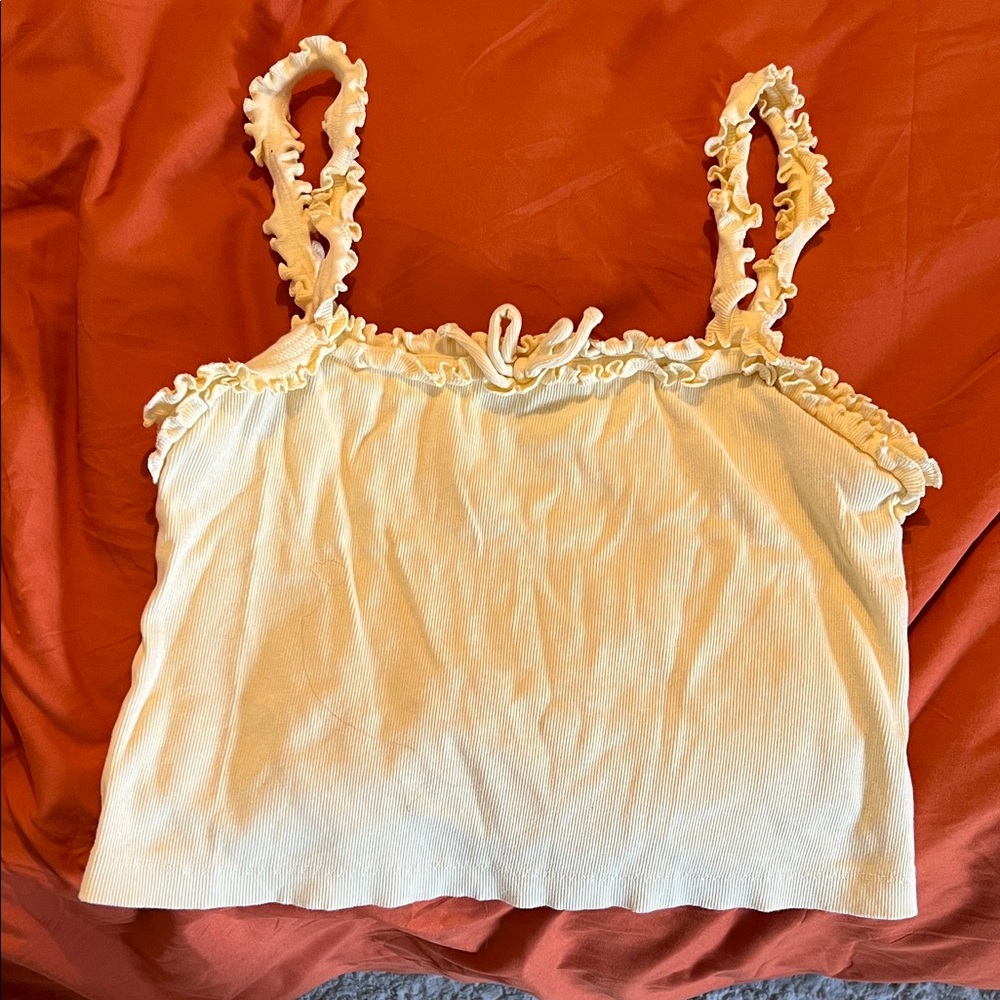 Ruffled Butter yellow Cream‎ Women's tank Top